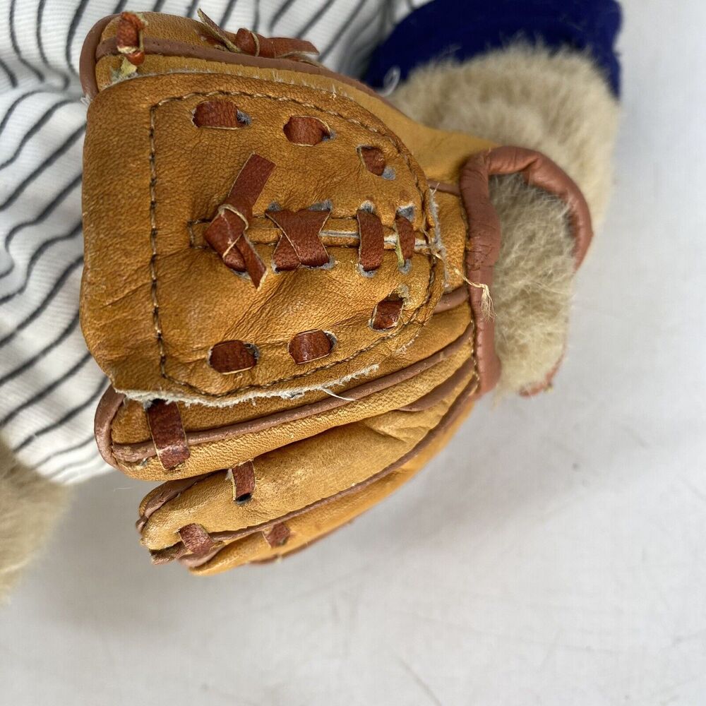 Vintage Bearland Baseball Teddy Bear Plush Pinstripe Uniform Leather Glove Toy - Picture 6 of 9